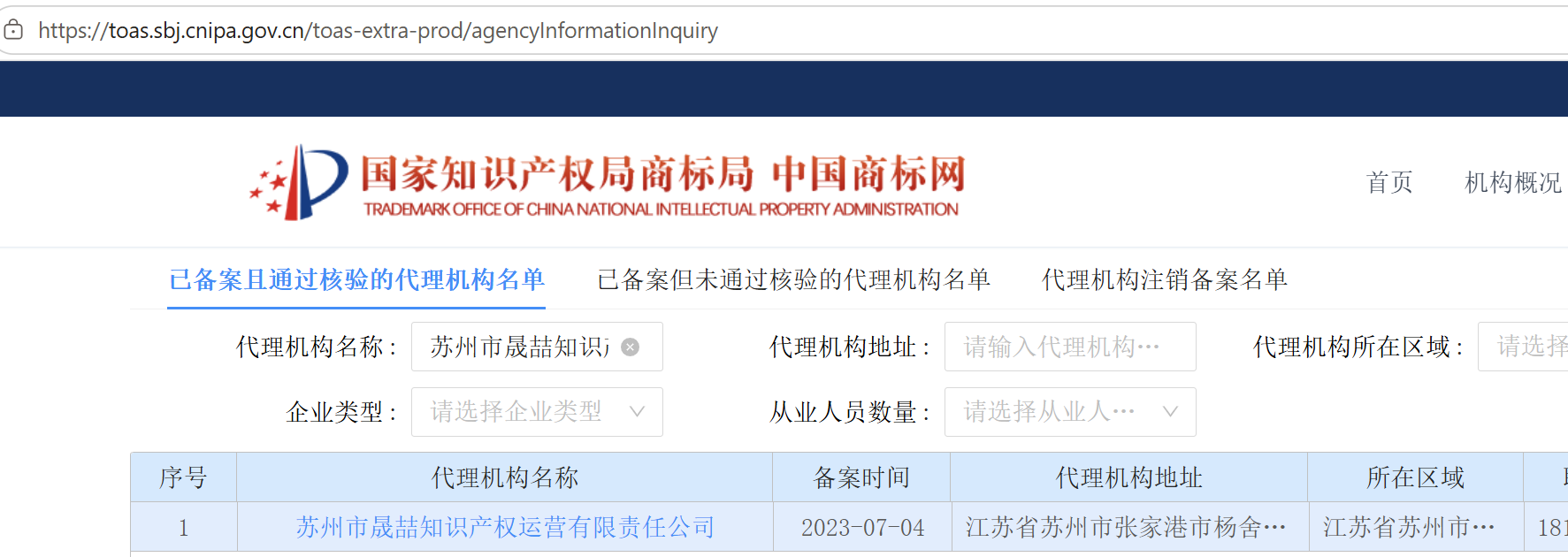 官方备案记录:苏州市晟喆知识产权运营有限责任公司